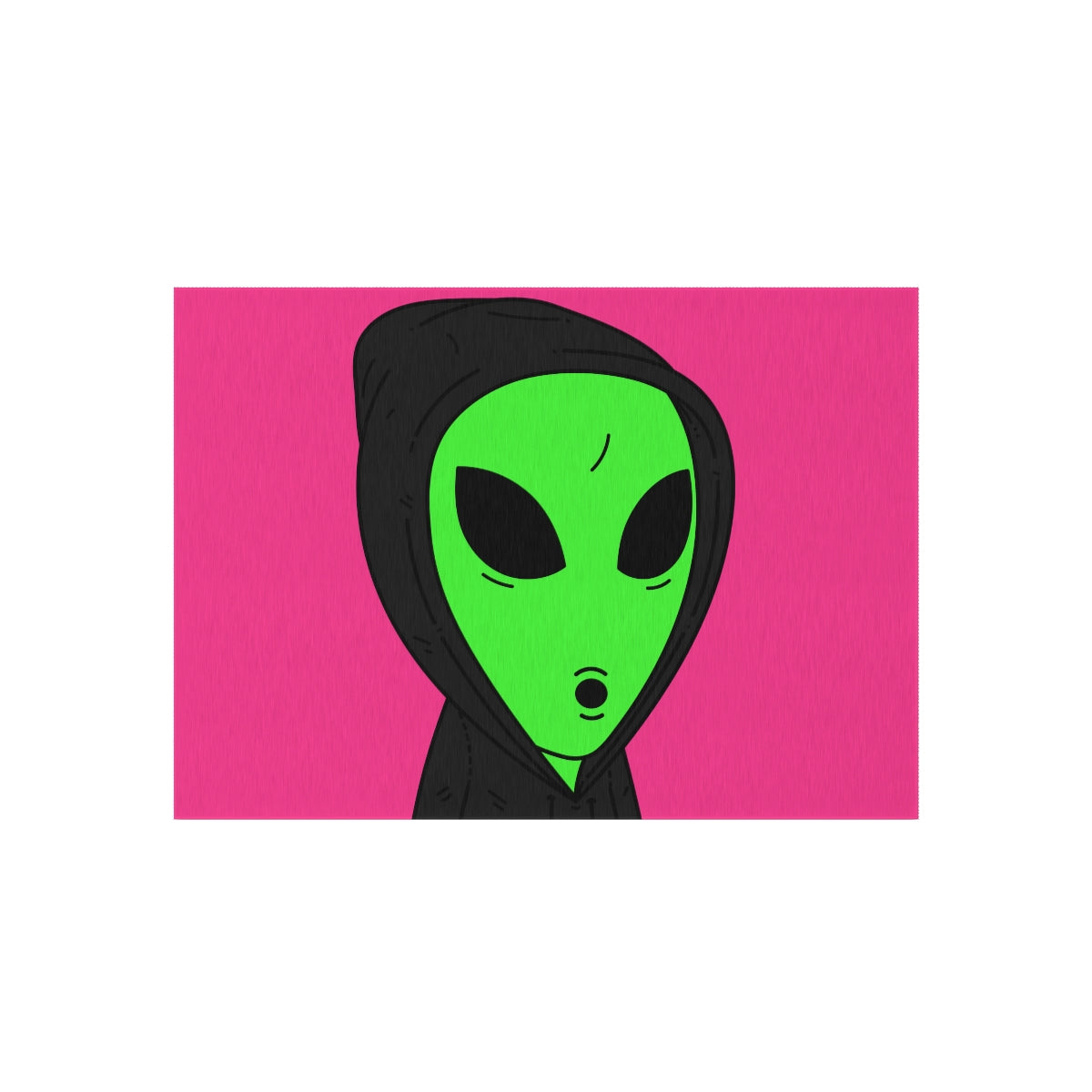 The Visitor Green Alien Black Hoodie Pink Background Outdoor Rug