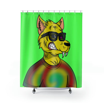 Lobo Cyborg Tie Dye Camisa de lobo Piel amarilla Gafas de sol frescas Cortinas de ducha 