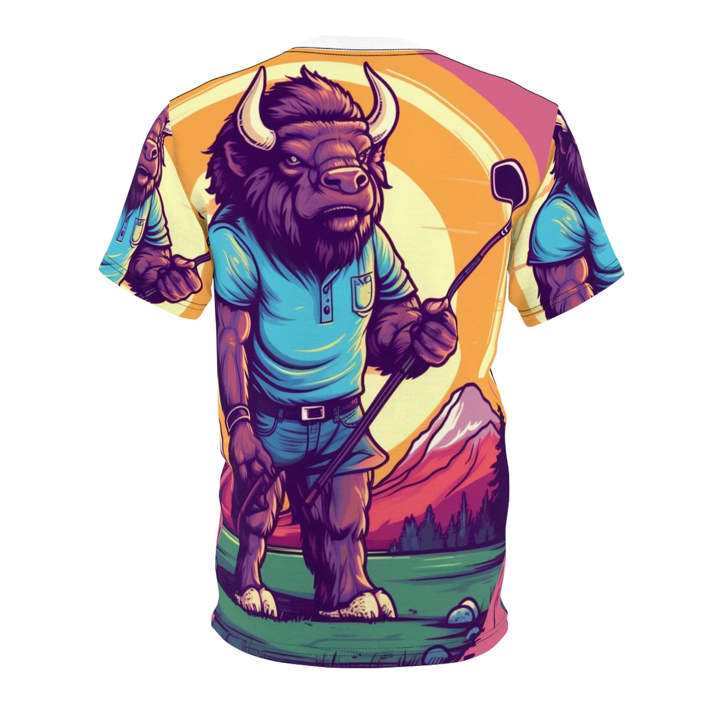 Golf Bison Buffalo USA Style Graphic Camiseta unisex cortada y cosida (AOP) 