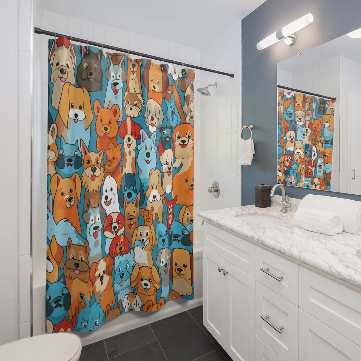 Cortinas de ducha con diseño de patrón caprichoso de perros de dibujos animados lindos