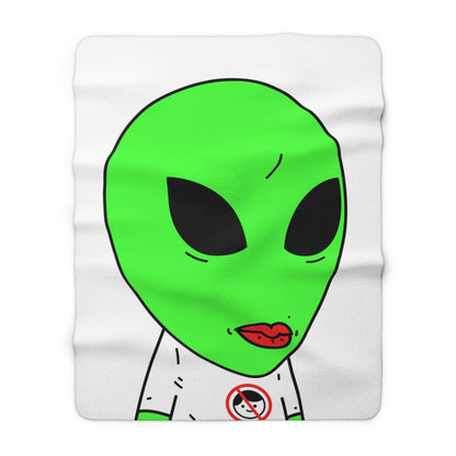 Green Alien Anti Human T Shirt Visitor Red Lipstick Sherpa Fleece Blanket