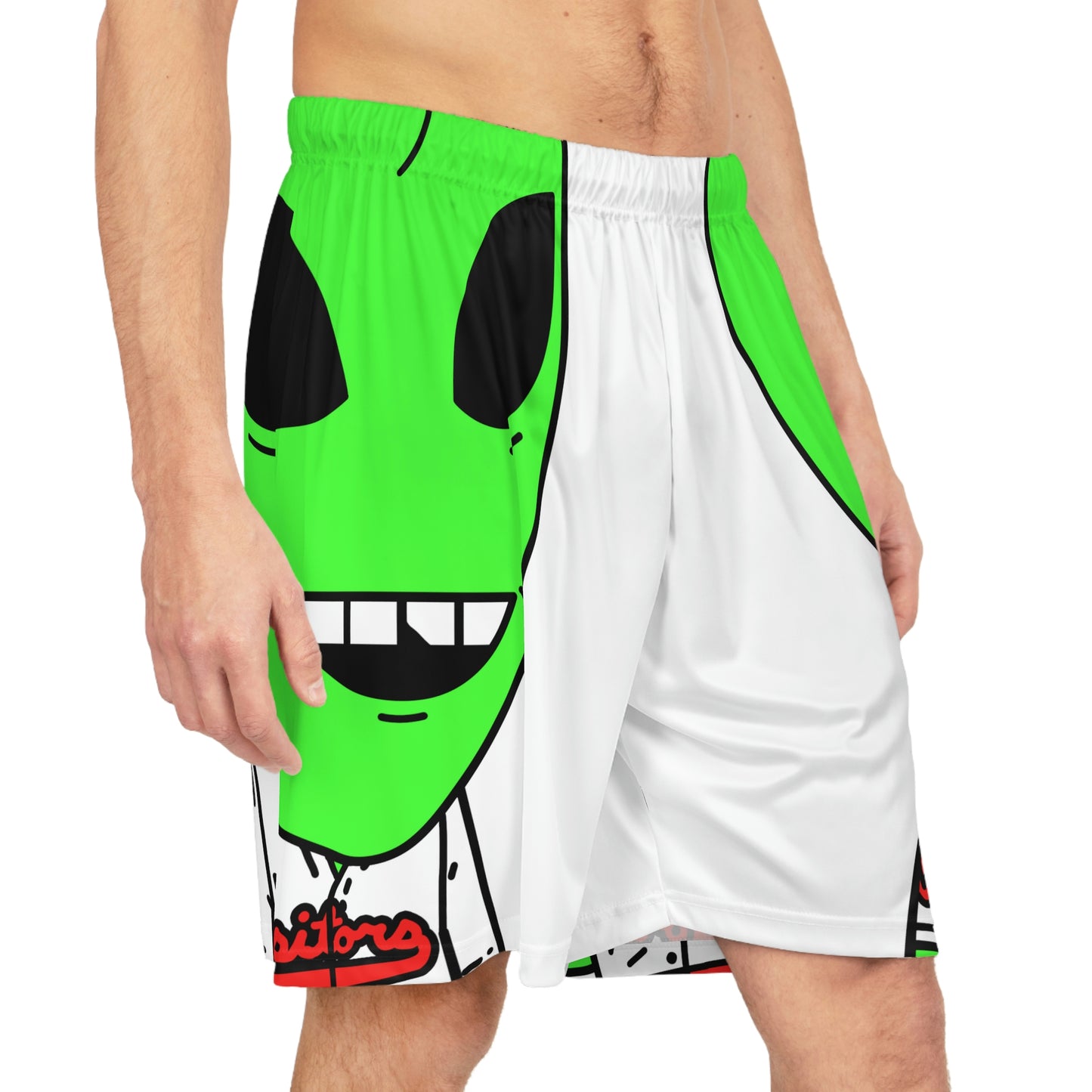 Alien Green Sporty Basketball Shorts (AOP)