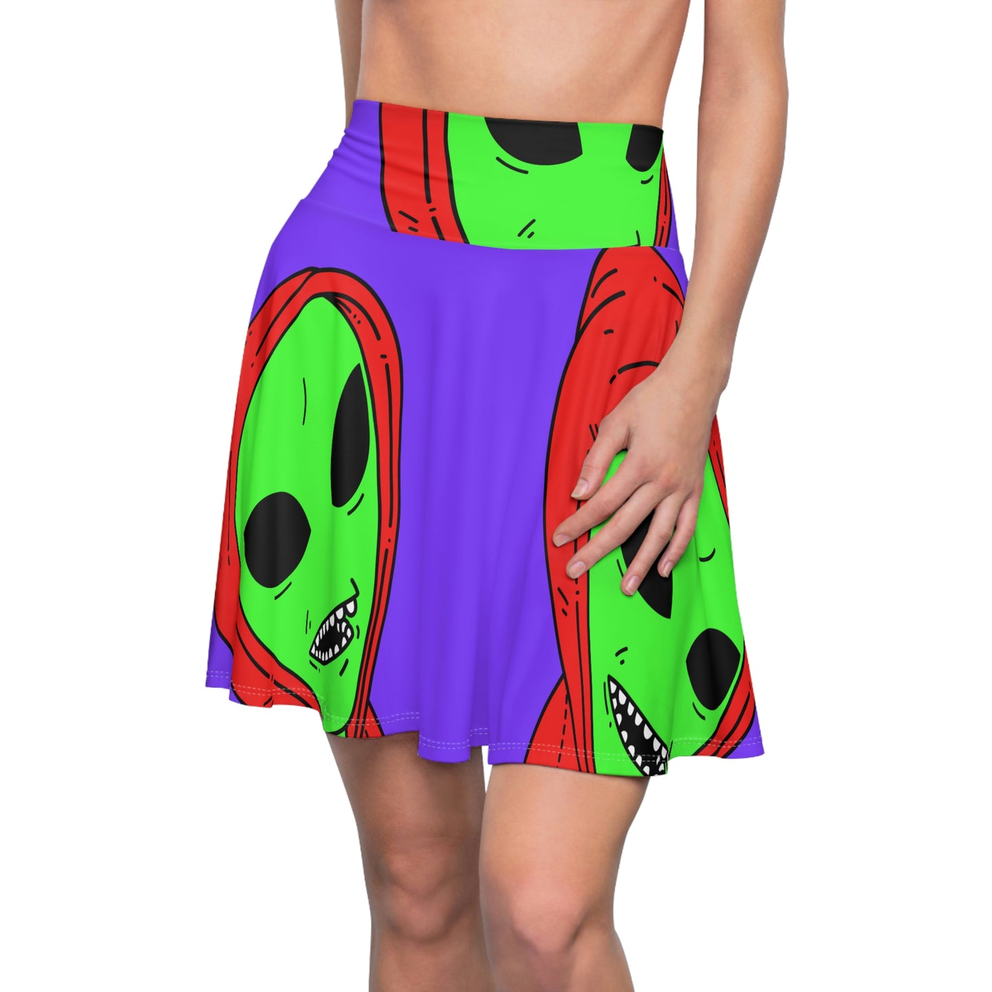 Red Hooded Green Visitor Big Bite Teeth Women's Skater Skirt