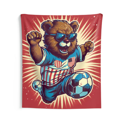 Soccer Stars and Stripes: Patriotism Patriotic Bear Playing Ball Indoor Wall Tapestries