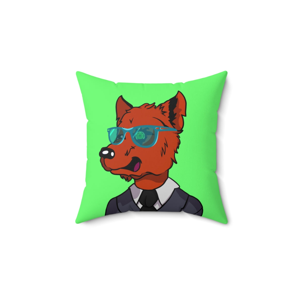 Cyborg Wolf Grey Suit Black Tie Blue Glasses Orange Fur Spun Polyester Square Pillow