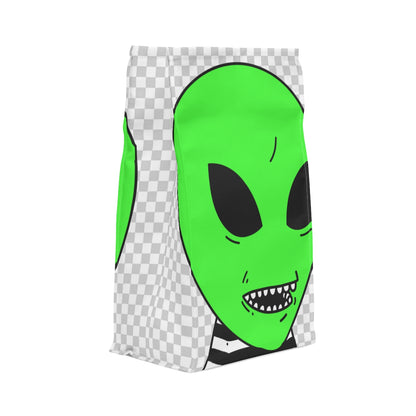 Green Alien Sharp Teeth Mouth Striped Black White Shirt Visitor Polyester Lunch Bag