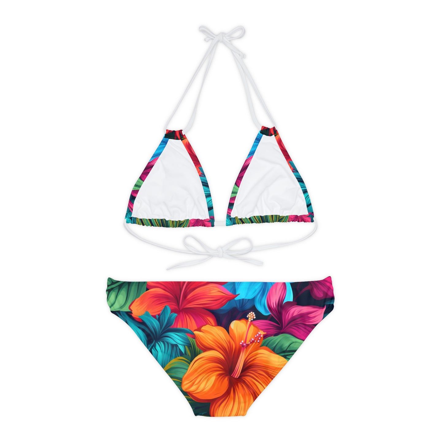 Vibrant Hawaiian-Inspired Tropical Floral Pattern Design Strappy Bikini Set (AOP)