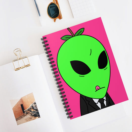 Green Apple Head Tongue Out Black Business Suit Visitor Spiral Notebook - Ruled Line