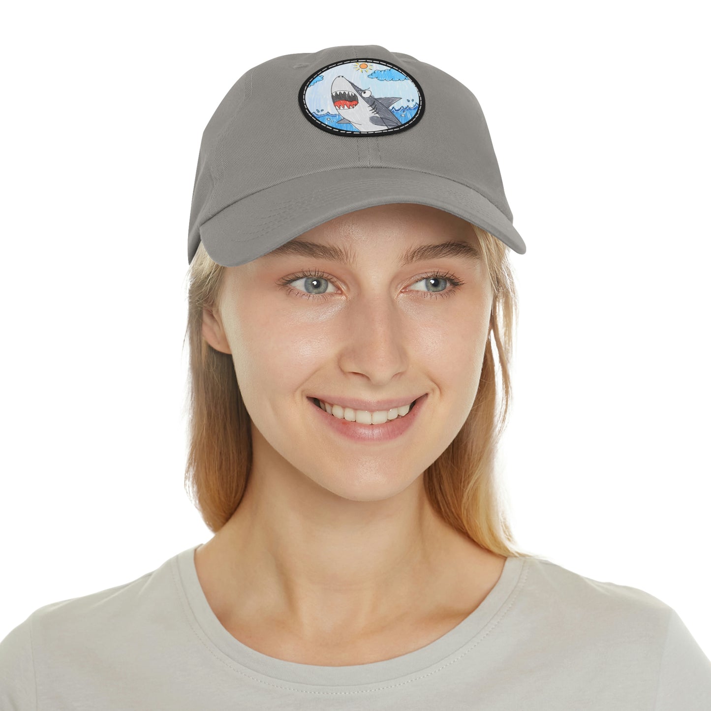 Shark Jaw Teeth Attack Ocean Sea Creature Dad Hat with Leather Patch (Round)