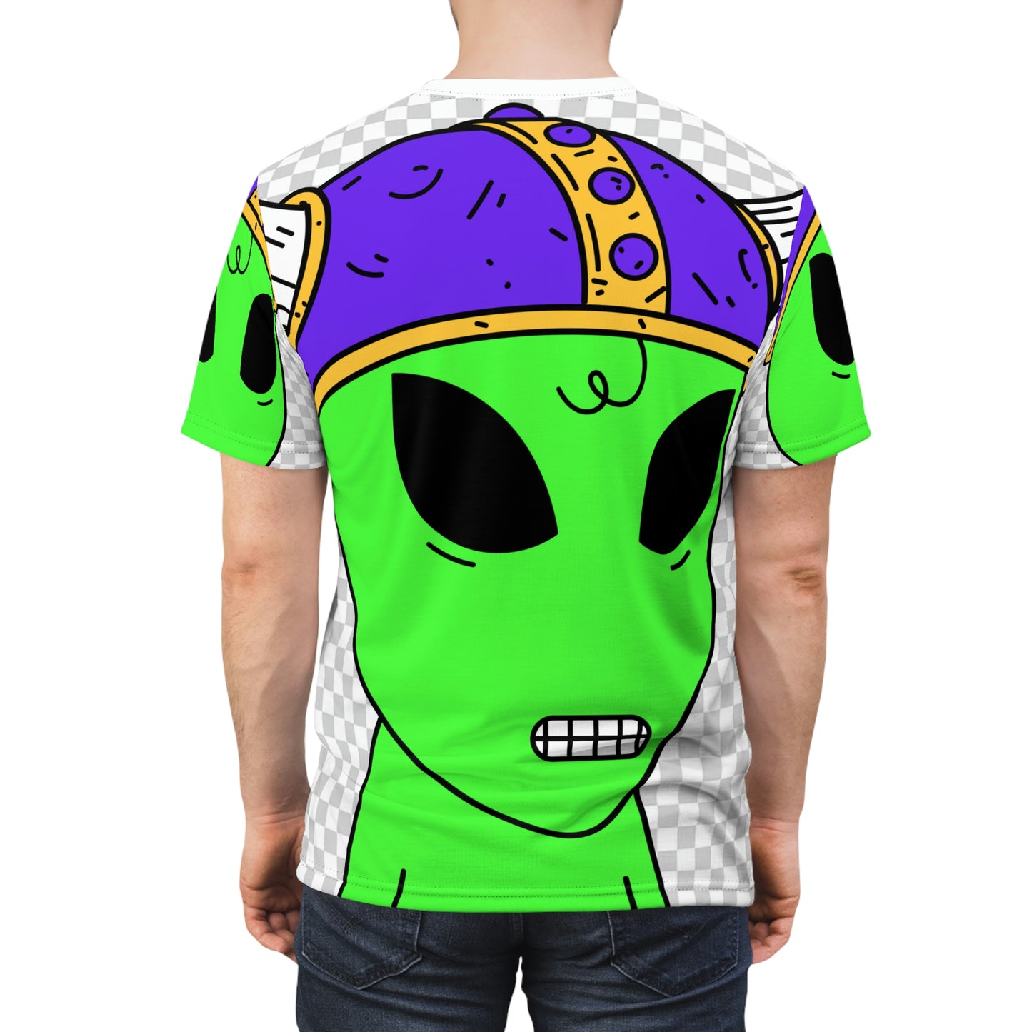 Casco vikingo guerrero alienígena visitante galáctico unisex AOP Cut &amp; Sew camiseta 