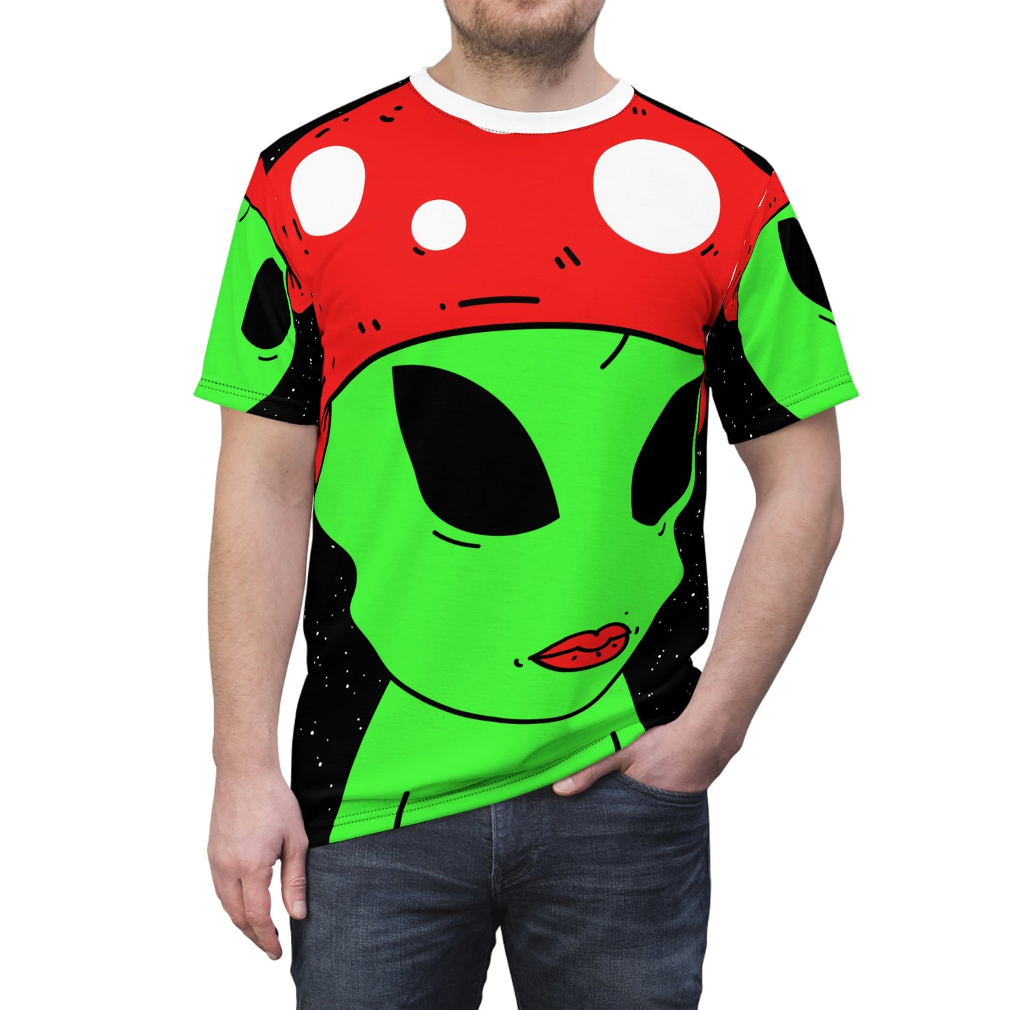 Alien Mushroom Galactic Star Space Unisex AOP Cut & Sew Tee