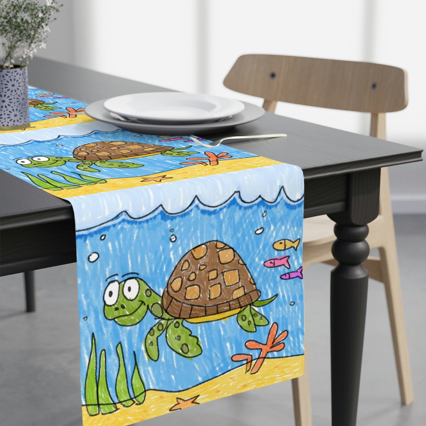 Sea Turtle Beach Sand Ocean Table Runner