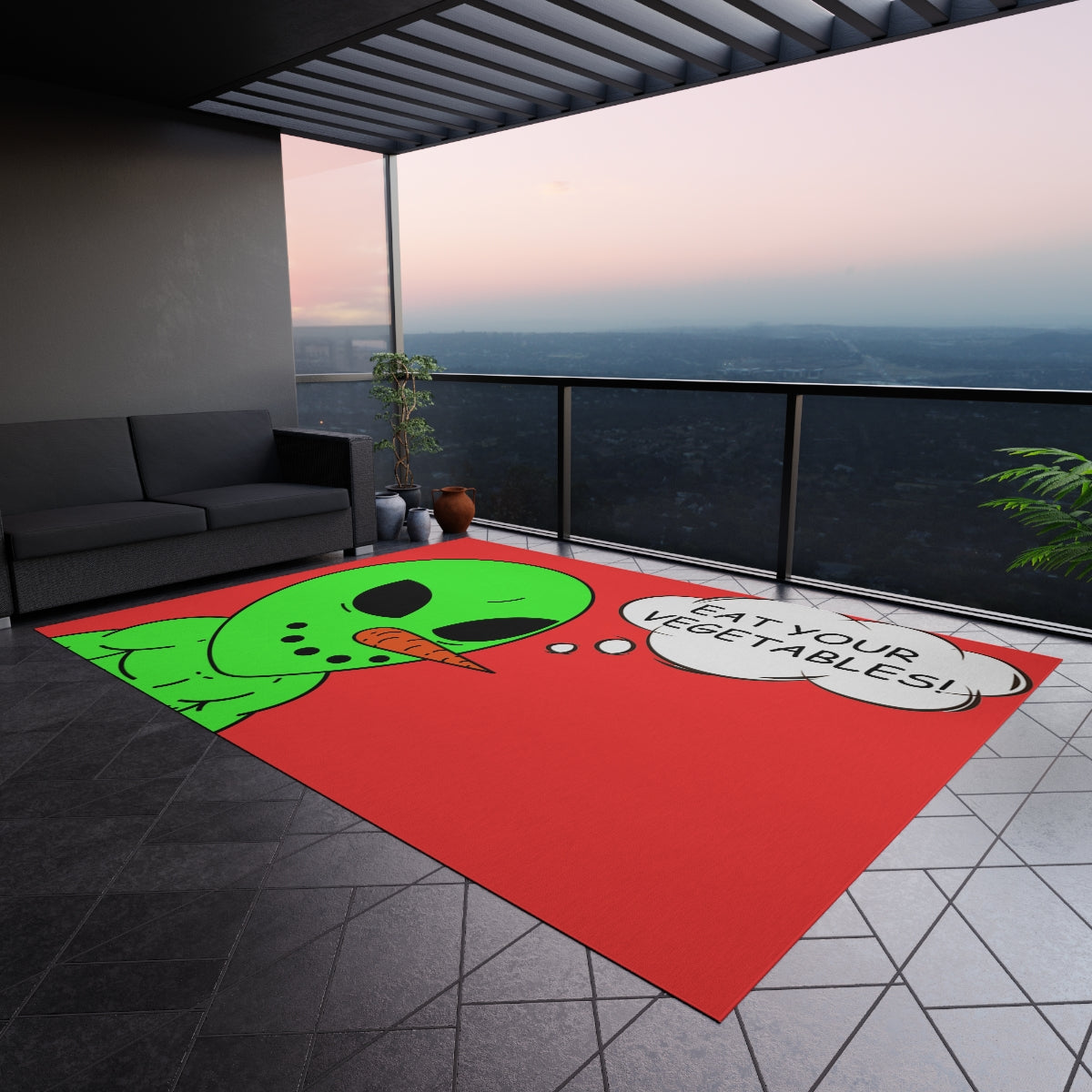 Veggie Visi The Vegetable Visitor Alien Eat Your Veg Outdoor Rug