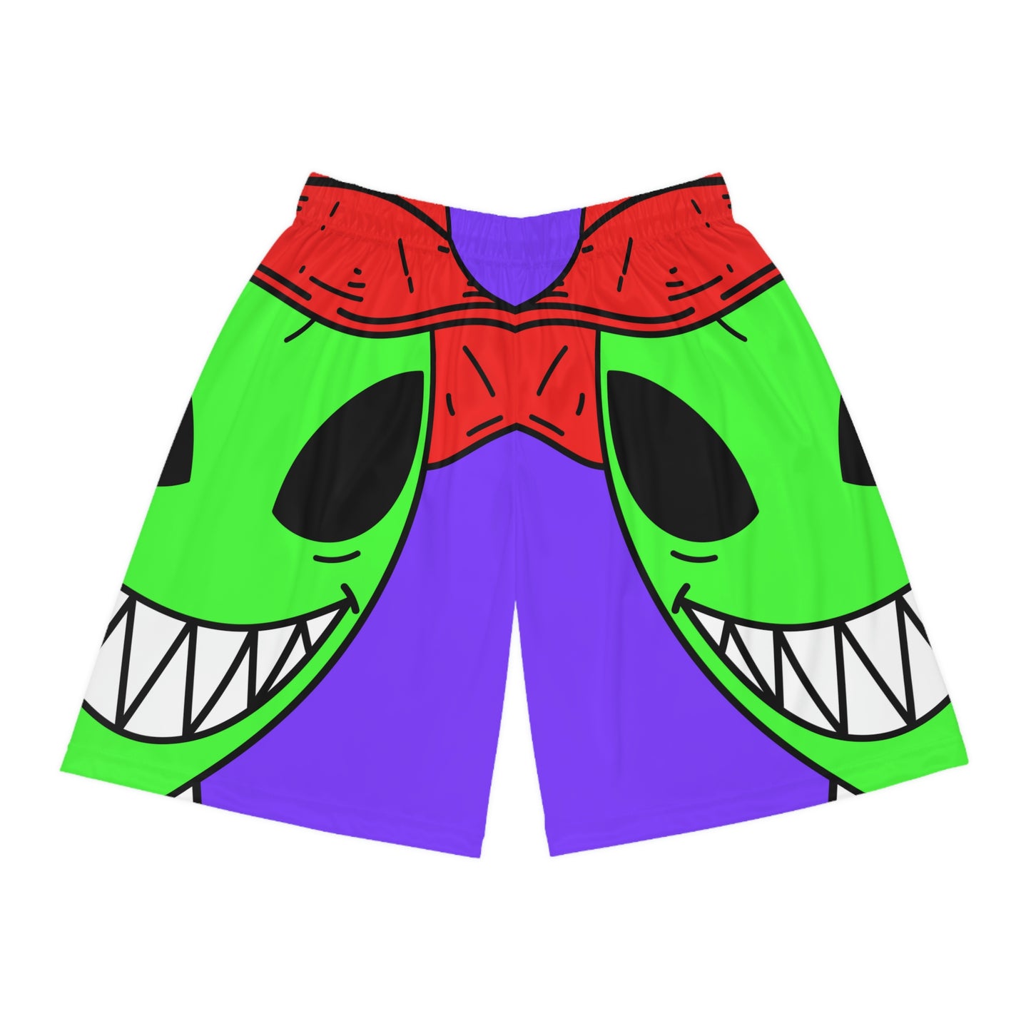 Personaje Alien Dibujos Animados Sombrero Rojo Camisa Rayas Gran Sonrisa Pantalones Cortos Baloncesto 