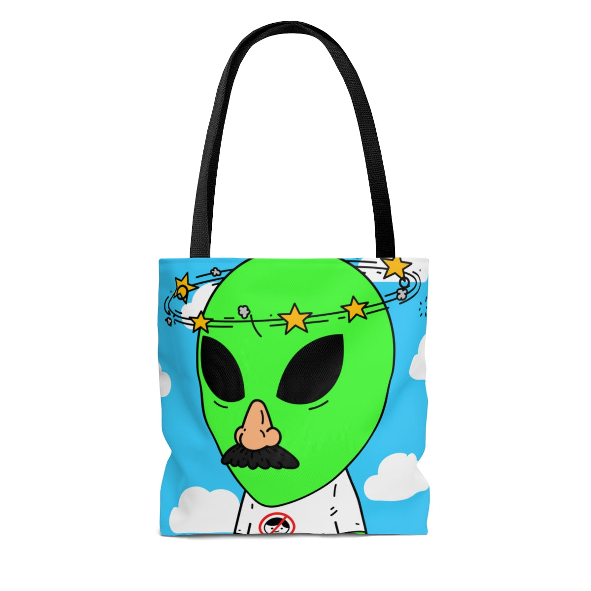 Alien Green Star Head Fake Nose Mustache Imposter Anti Human Visitor AOP Tote Bag