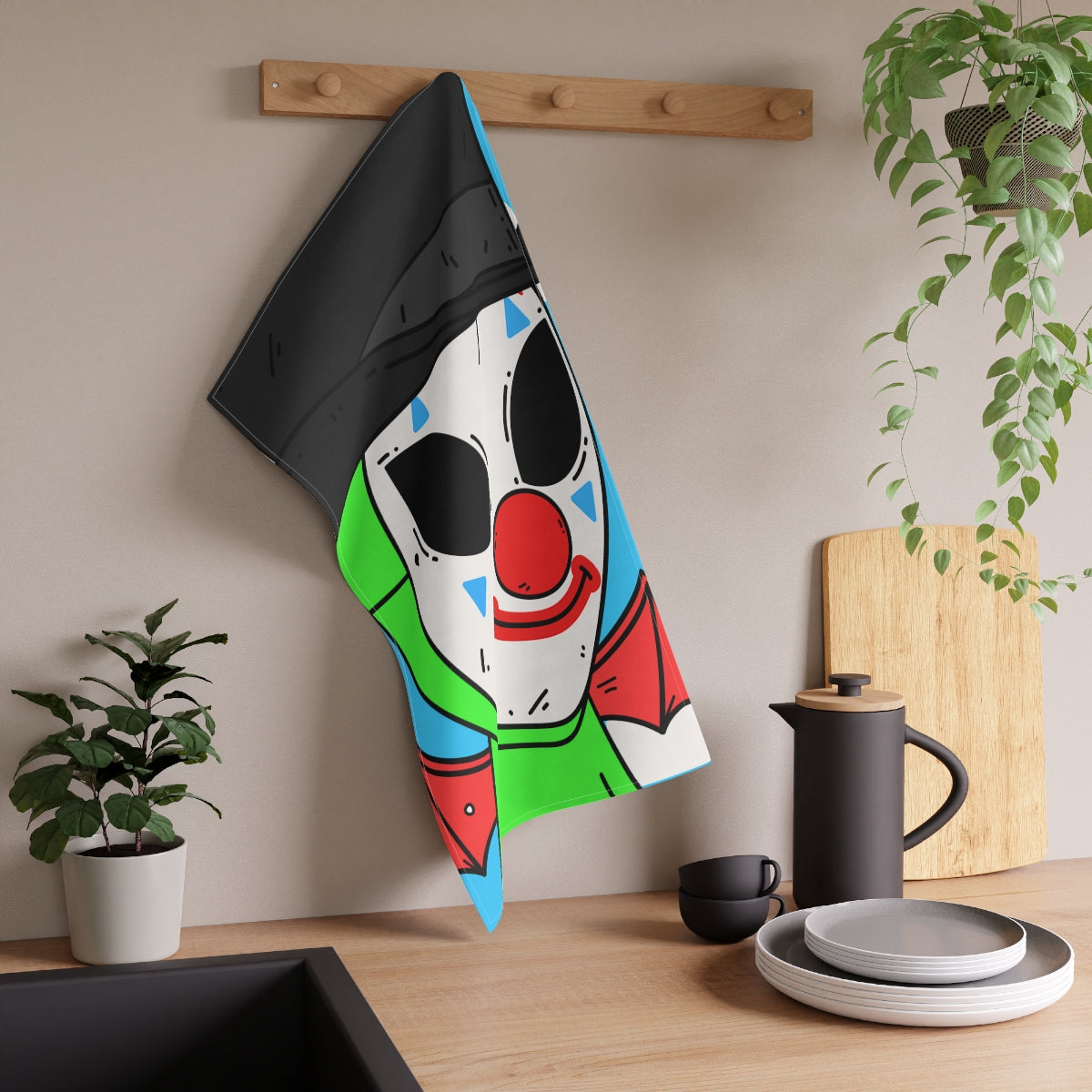 Clown Visitor Green Alien w/ Devil Wings Kitchen Towel