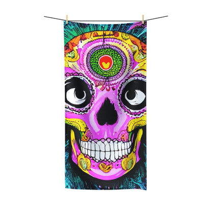 Toalla de polialgodón con cara de cabeza de esqueleto de calavera psicodélica trippy