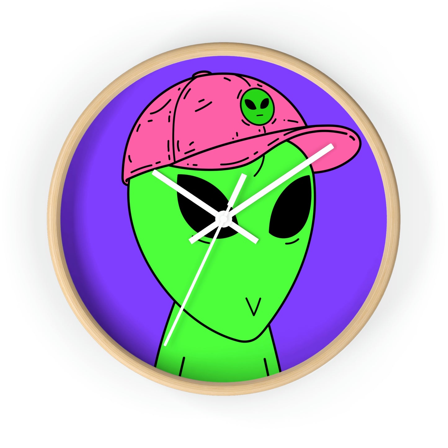 Green Alien V Face Pink Visi hat Visitor Wall clock