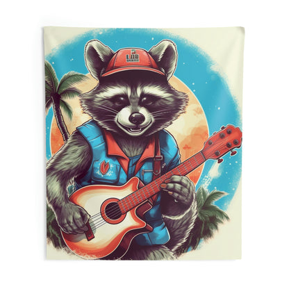 Ukelele tocando mapache - Tapices de pared para interiores con arte de isla musical de animales peludos 