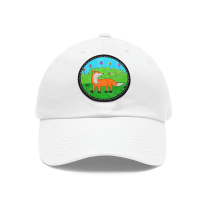 Fox Woodland Animal Foxy Dad Hat レザーパッチ付き (ラウンド)