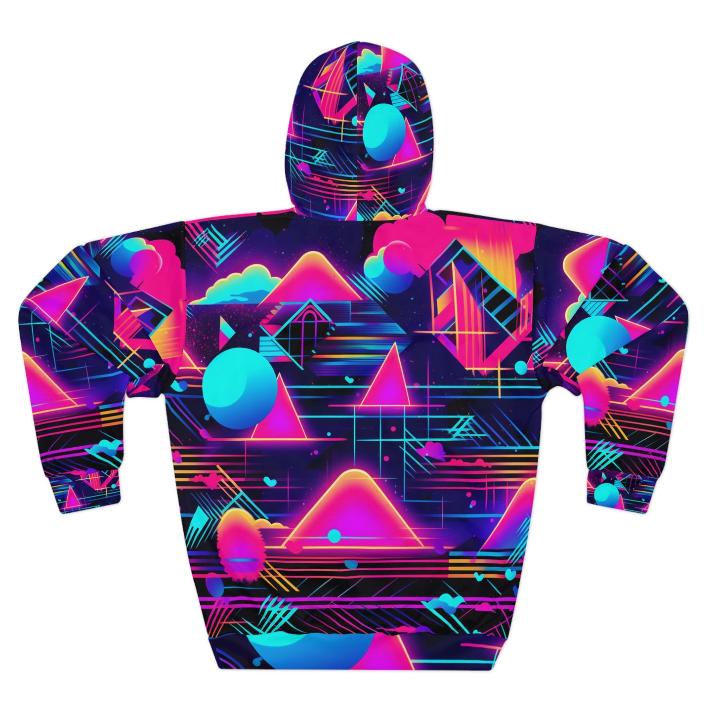 80s Synthwave Retro-Futuristic Inspired Pattern Design Unisex Pullover Hoodie (AOP)