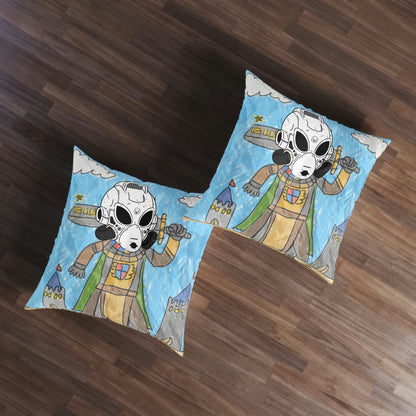 Robot Anime Large Sword Warrior Battle Alien LOL Visitor Tufted Floor Pillow, Square