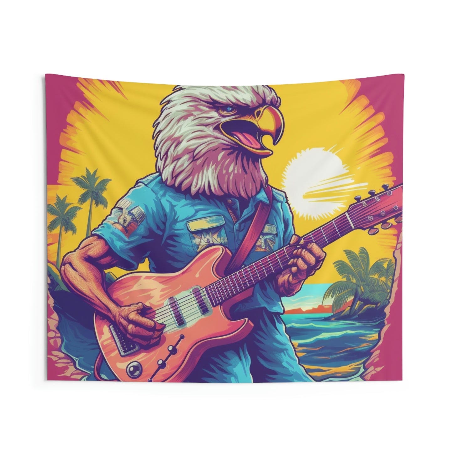 American Rock Star: Bald Eagle with Guitar Graphic Indoor Wall Tapestries