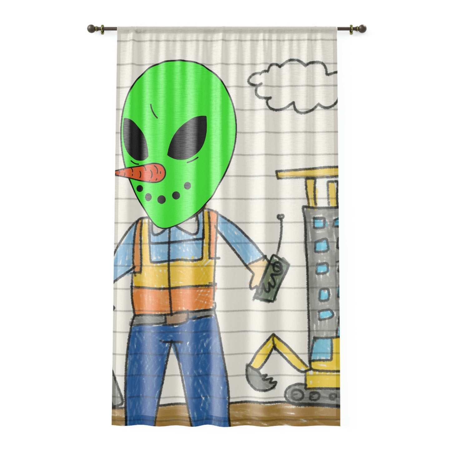 Construction Builder Building Alien Veggie Visi Vegetable Visitor Window Curtain