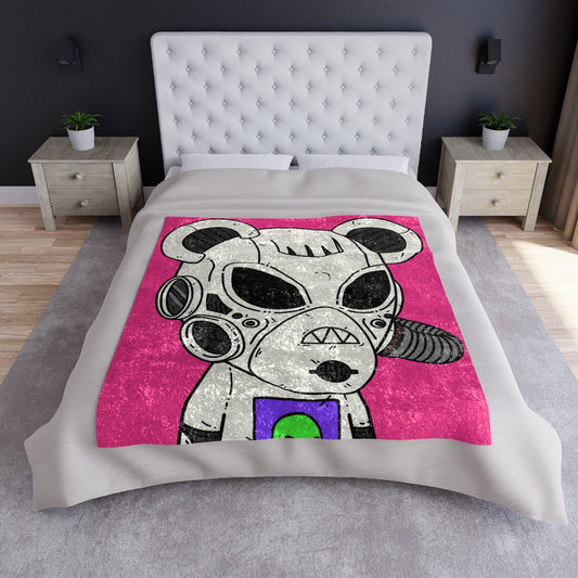 Armored White Mouse Ears Future Alien Cyborg Machine Visitor Crushed Velvet Blanket - Visitor751