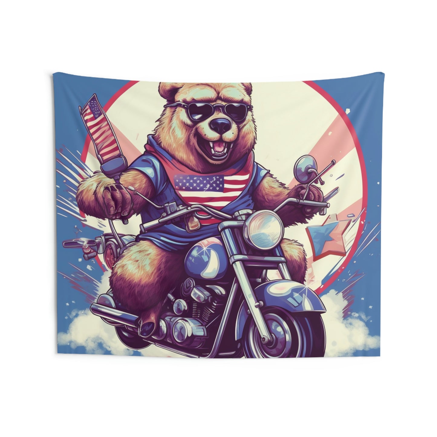 Roaring American Pride: Patriotic Bear 独立記念日 オートバイ アドベンチャー 屋内壁タペストリー