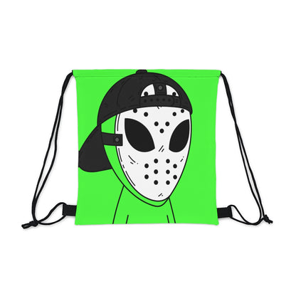 White Hockey Mask Green Alien Visitor  Outdoor Drawstring Bag