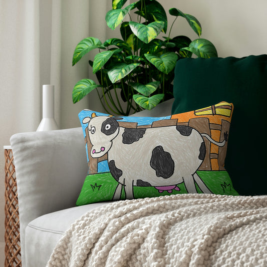 Almohada lumbar de poliéster hilado con carácter animal de granero de granja de vaca Moo