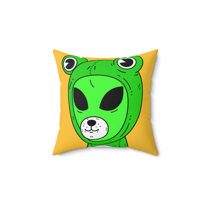 Green Kek Frog Alien Space Character Cartoon Dog Bear Face Visitor Spun Polyester Square Pillow