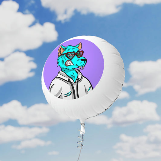 Aqua Blue Cyborg Lovely Heart Wolf Mylar Helium Balloon