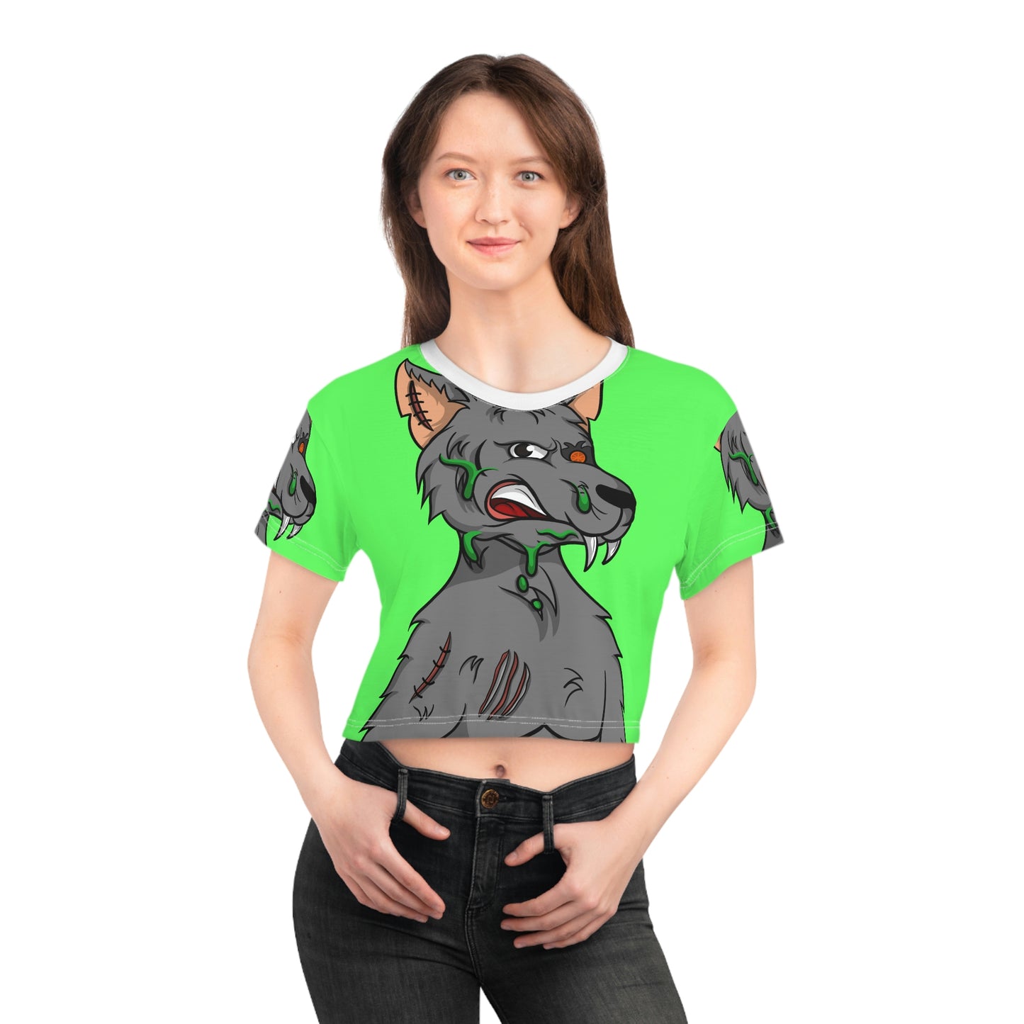 Camiseta corta AOP de hombre lobo con animal cyborg gris lobo