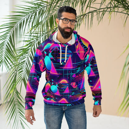 80s Synthwave Retro-Futuristic Inspired Pattern Design Unisex Pullover Hoodie (AOP)