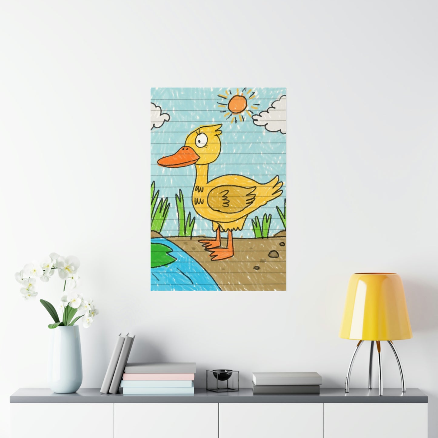 Yellow Duck Bird Pond Premium Matte Vertical Posters