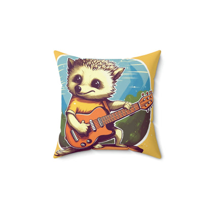 Hedgehog Guitar Band Musician Furry Cute Graphic Spun Polyester Square Pillow