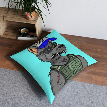 Army Vest Werewolve Cyborg Wolf Tufted Floor Pillow, Square