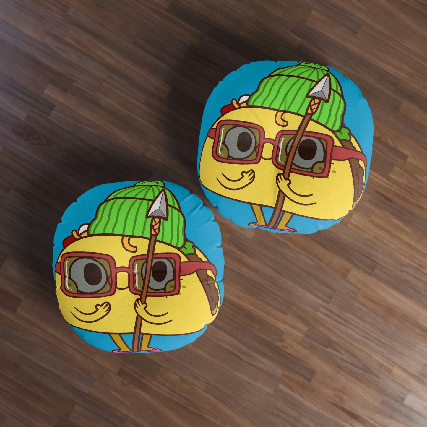 Almohada de suelo con mechones de taco tribal, redonda 