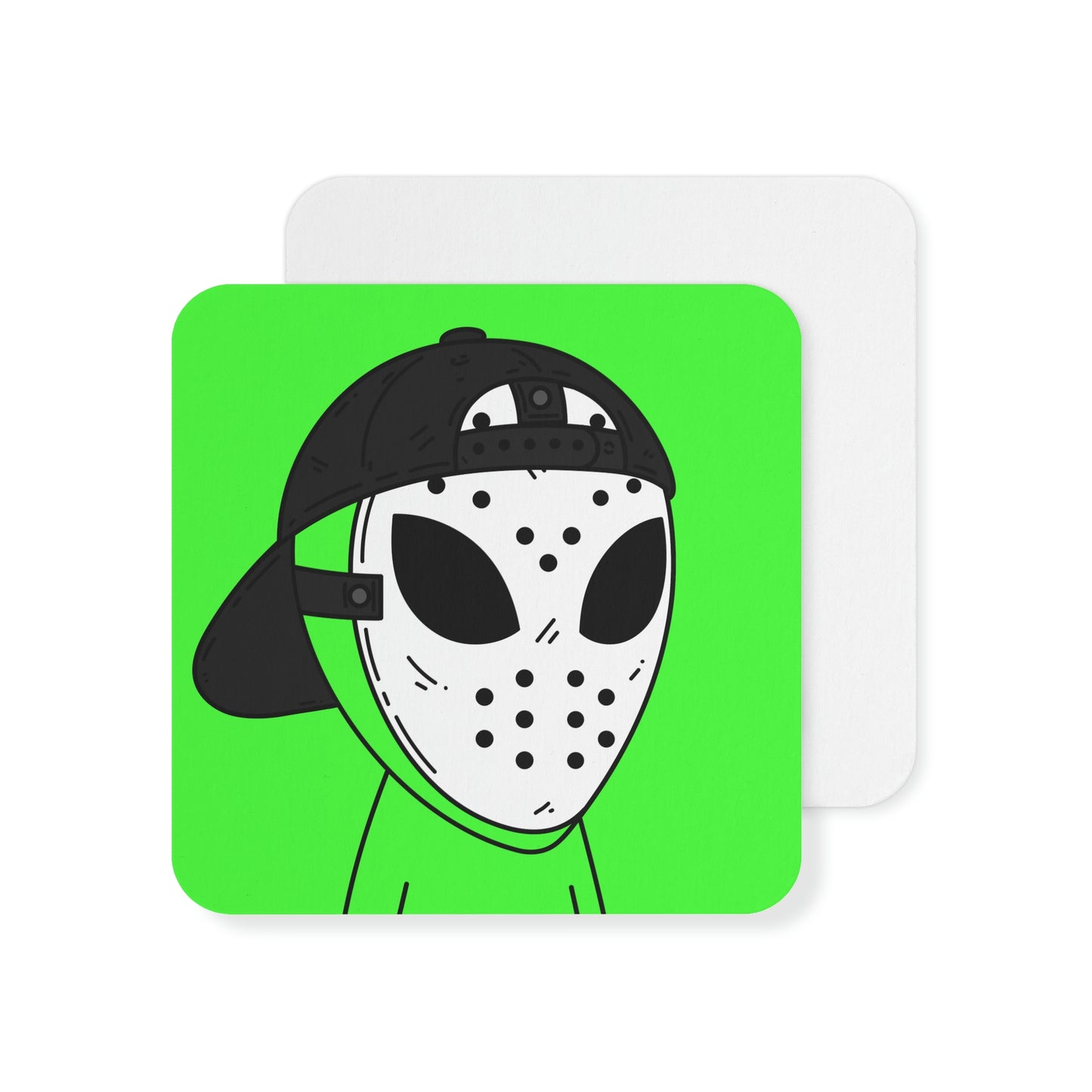 White Hockey Mask Green Alien Visitor Hockey Coasters (50, 100 pcs)