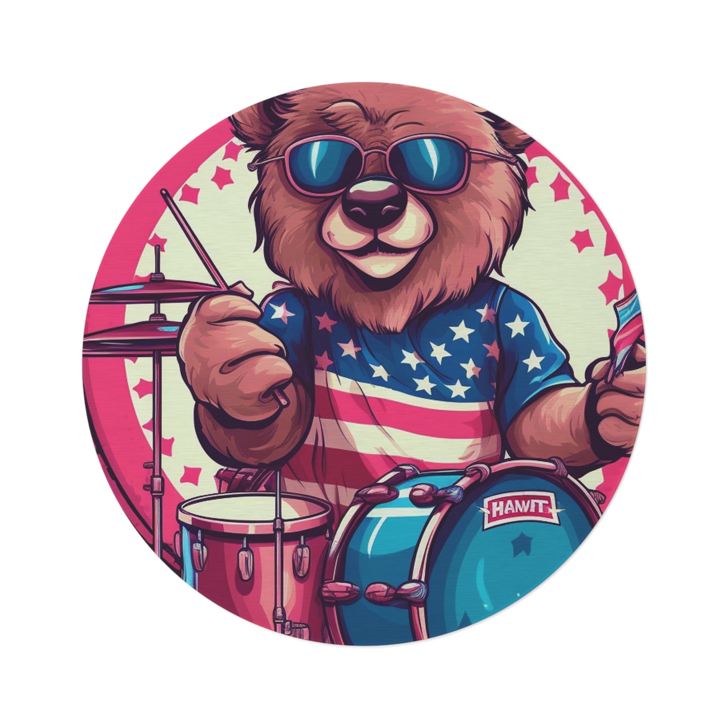 Drumroll for Freedom: Celebrate 4th of July with the Patriotic Bear's Rhythms Round Rug