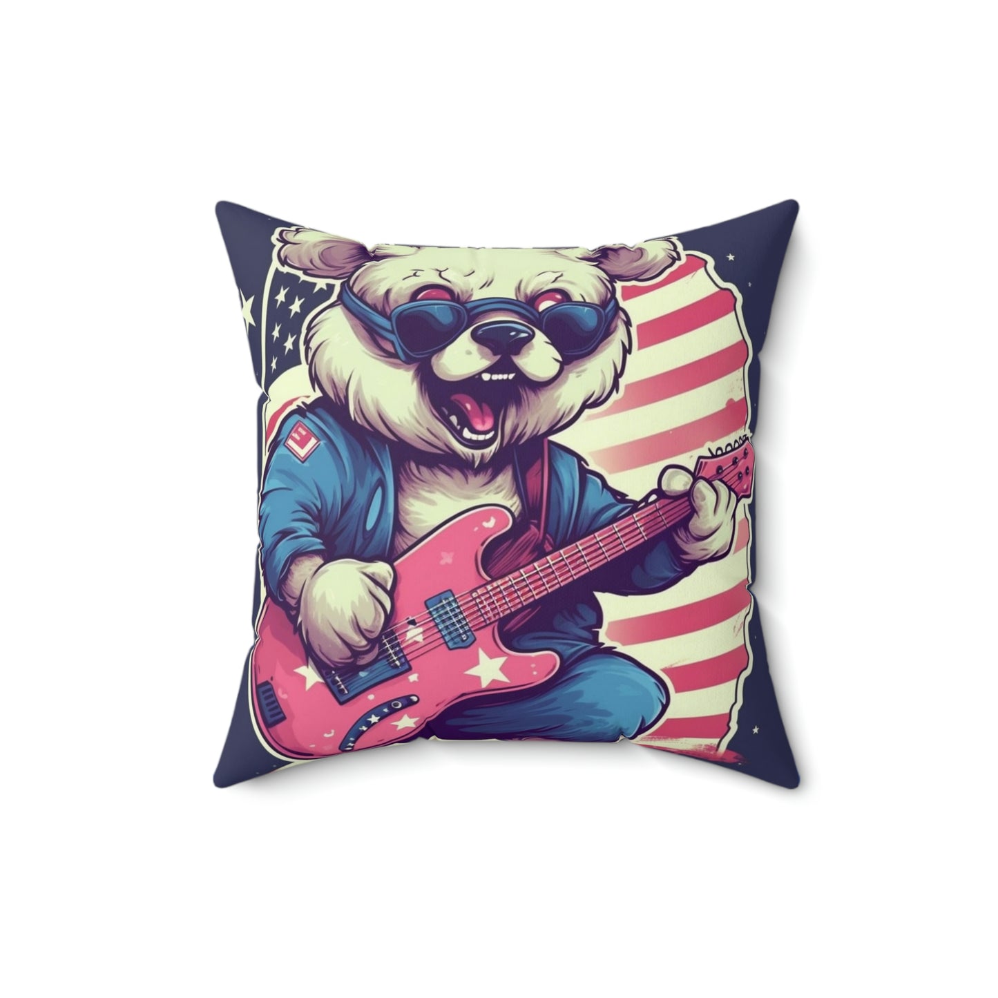 Rock and Roll Independence: Patriotism Patriotic Bear's Guitar Spun Polyester Square Pillow