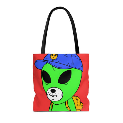 White Dog Bear Mouth Alien Green Visitor Yellow Backpack Blue Visi Hat AOP Tote Bag