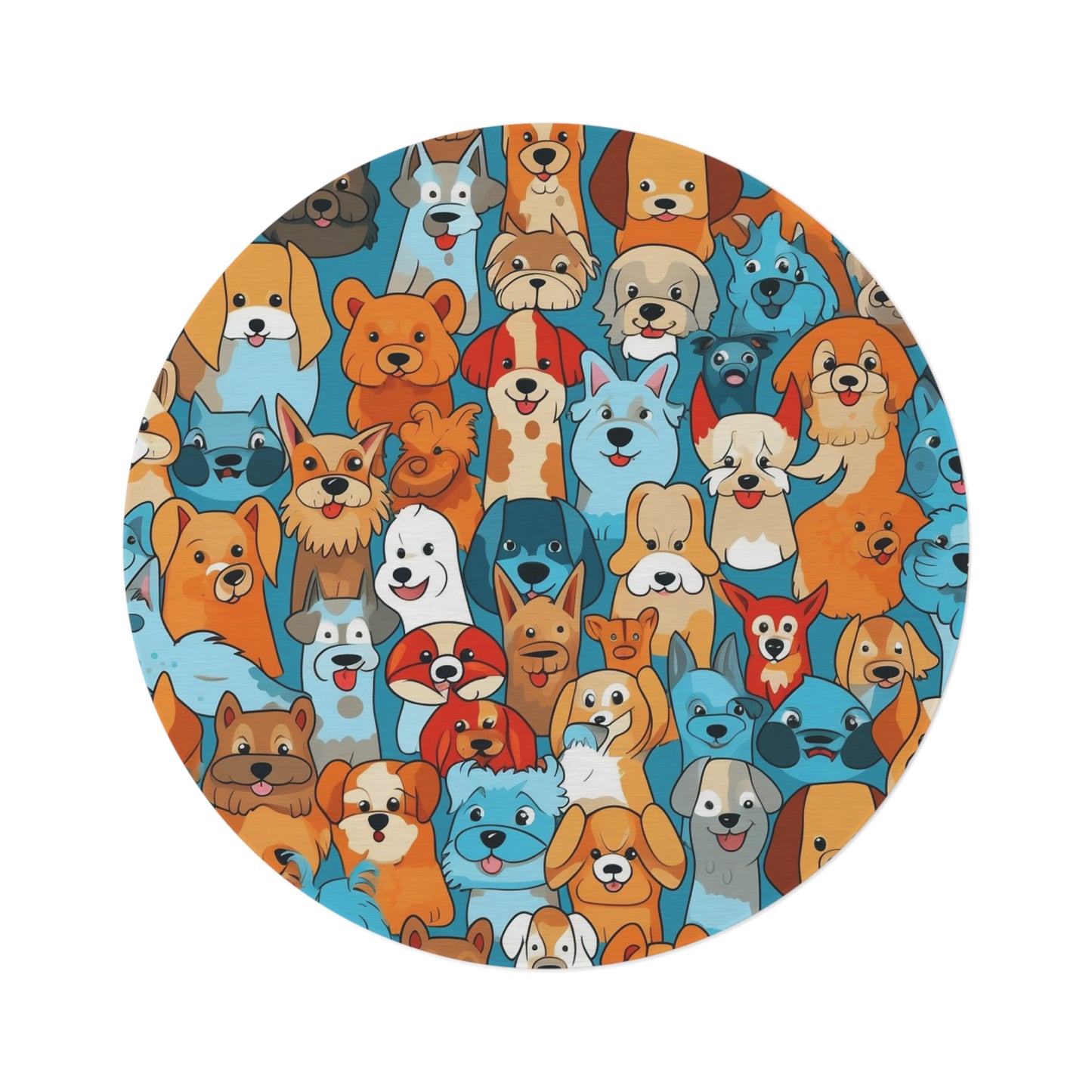 Cute Cartoon Dogs Whimsical Pattern Design Round Rug