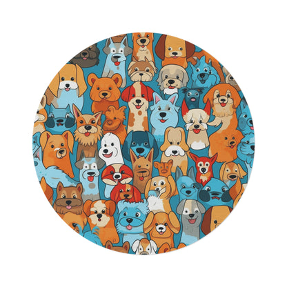 Cute Cartoon Dogs Whimsical Pattern Design Round Rug