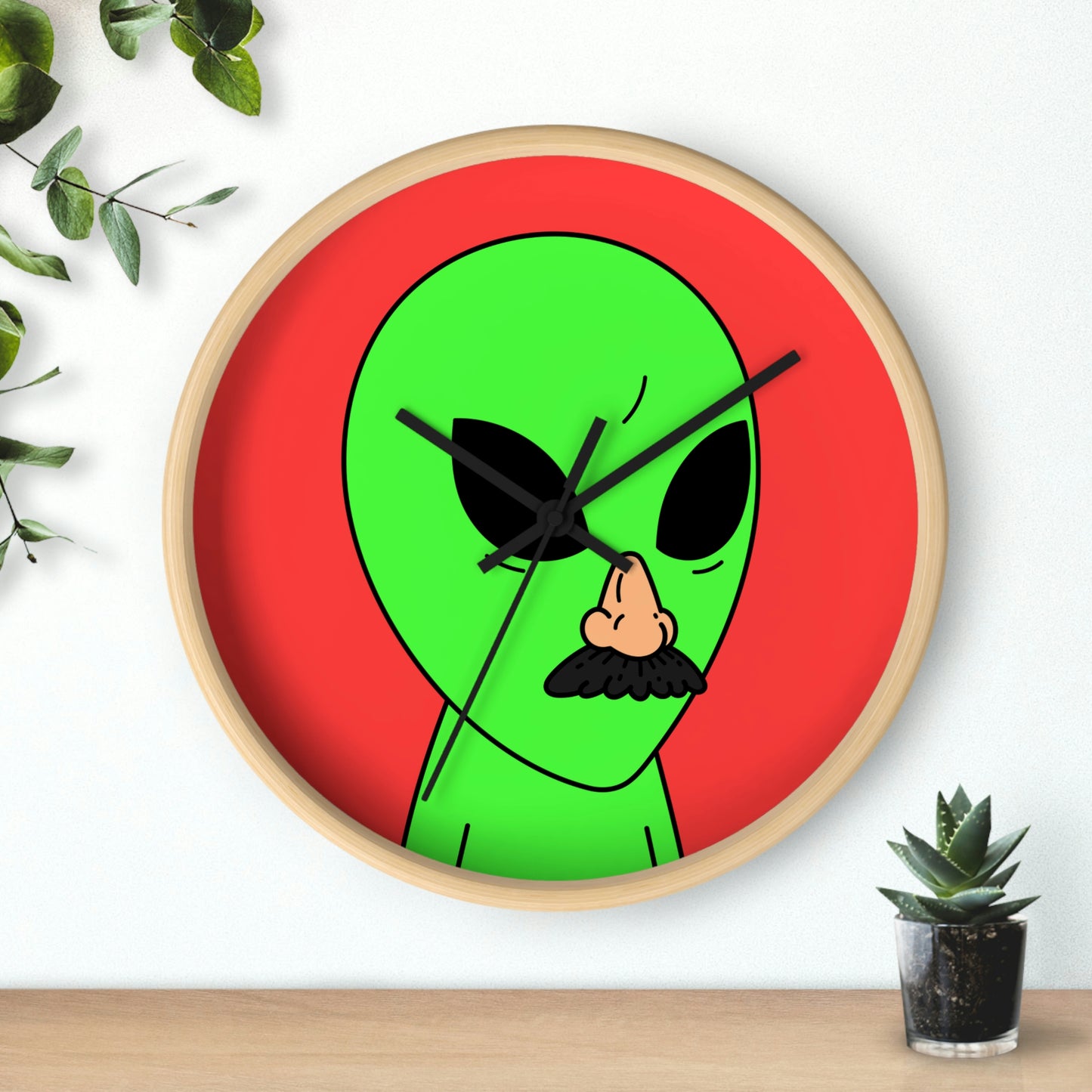 Green Visitor Alien Disguised Fake Nose Wall clock