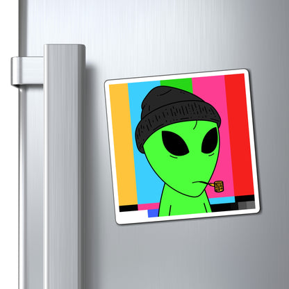 Pipe Smoking Green Alien Black Beanie Magnets