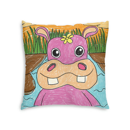 Hippo Hippopotamus Animal Creature Graphic Tufted Floor Pillow, Square