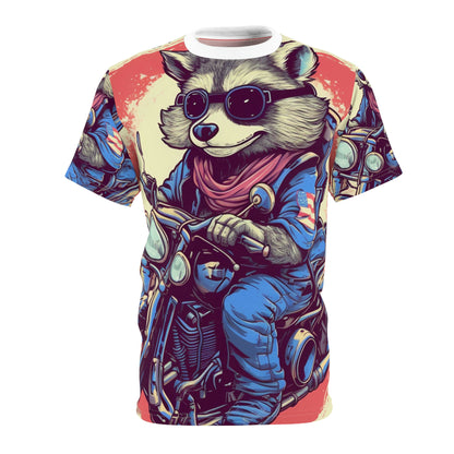 Patriotic Biker Raccoon Rider USA Style Animal Unisex Cut & Sew Tee (AOP)